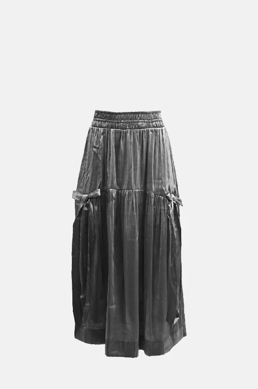 Dempsey Midi Skirt Grey Glass Satin