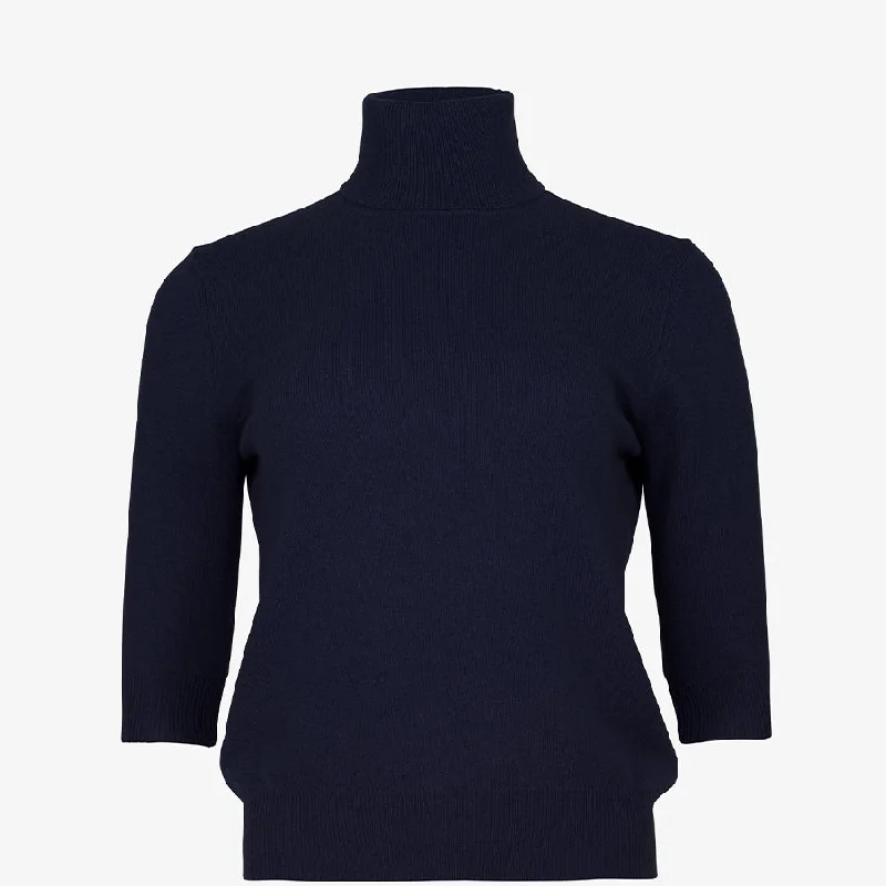 CASHMERE TURTLE-NECK SWEATER "ELLE" IN NAVY