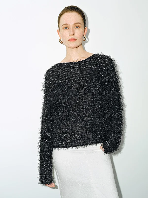 Fuzzy Crew Neck Loose Knitted T-Shirt