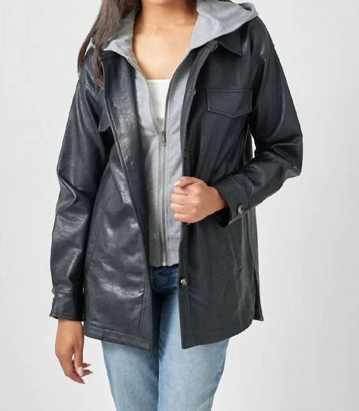 Kailey Twofer Hooded Leather Jacket In Black