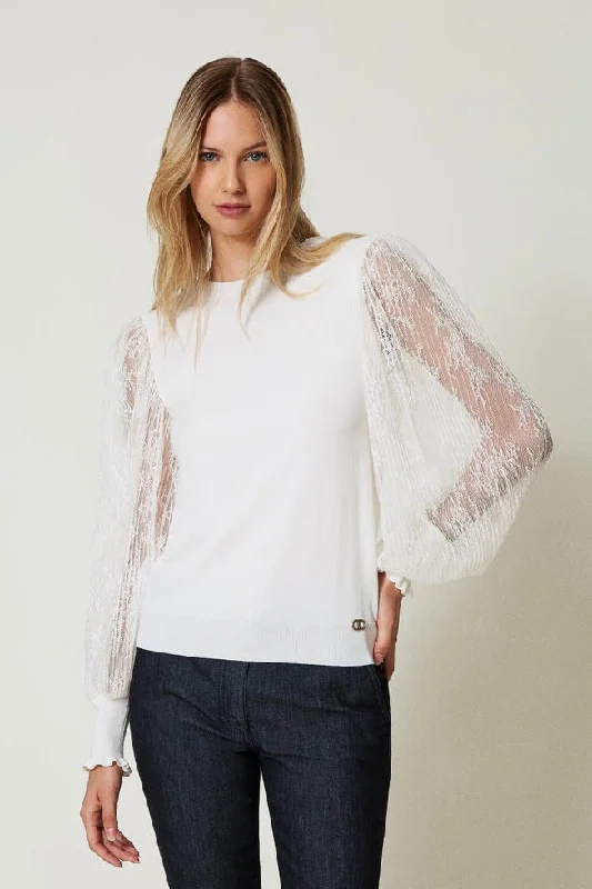 Twinset Dual-Use Jumper with Lace Sleeves