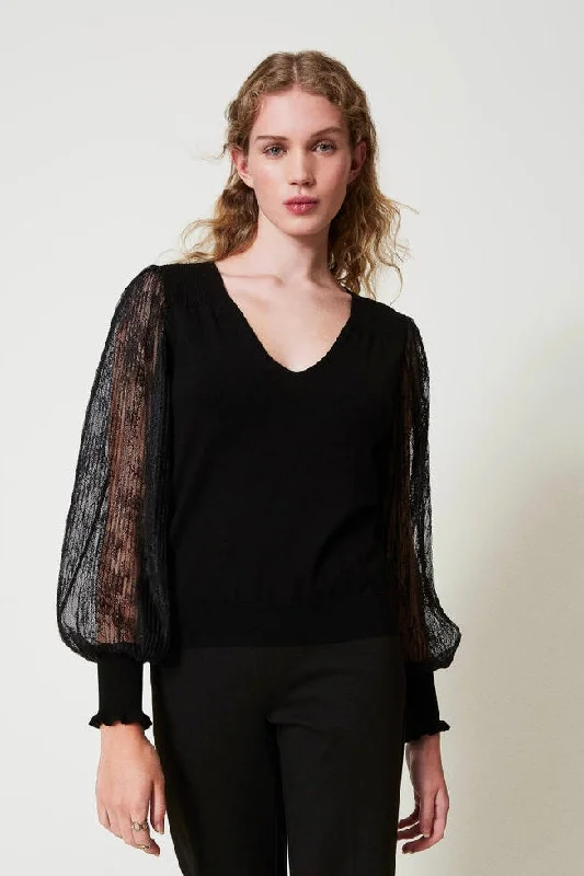 Twinset Dual-Use Jumper with Lace Sleeves