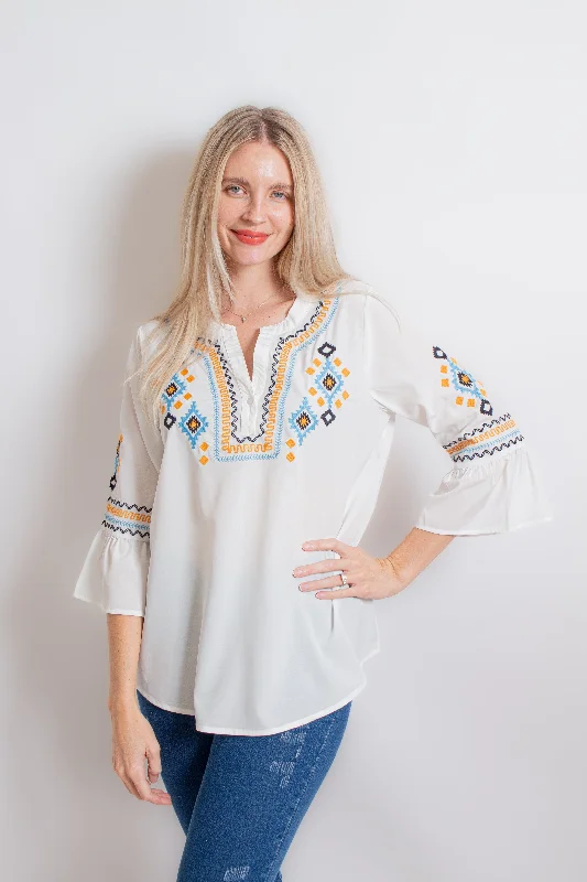 White Embroidered Peasant Blouse