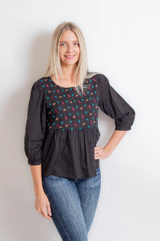 Black Western Peasant Blouse