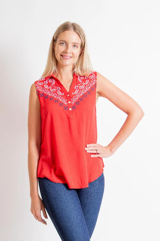 Red Sleeveless Blouse