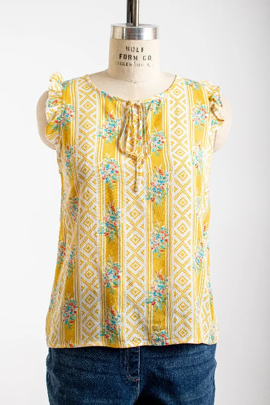 Yellow Floral Sleeveless Blouse