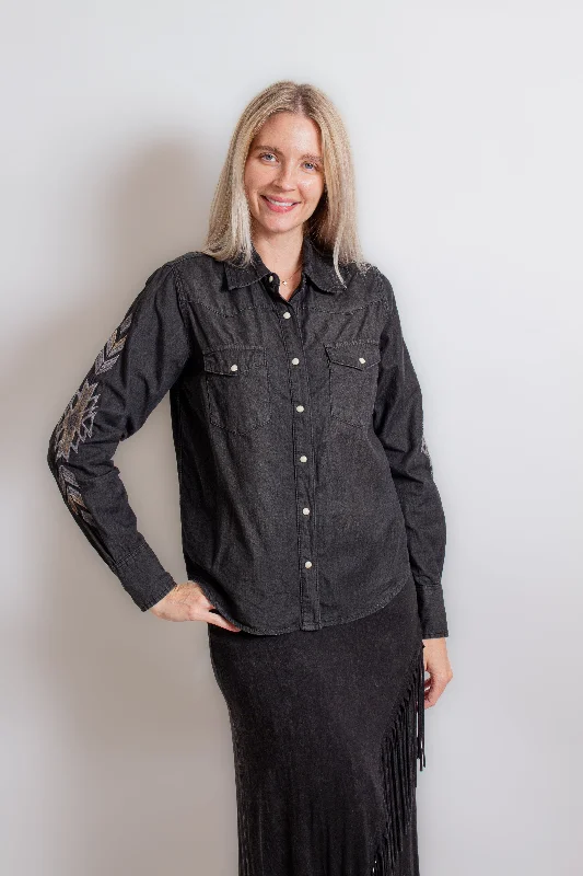 Embroidered Black Denim Shirt