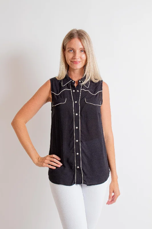 Black Sleeveless Western Shirt