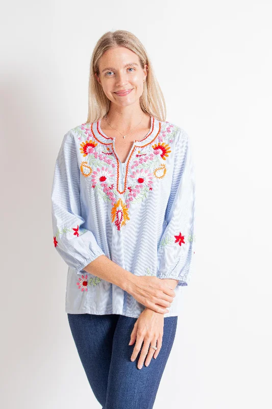 "Arctic Stripe" Embroidered Blouse