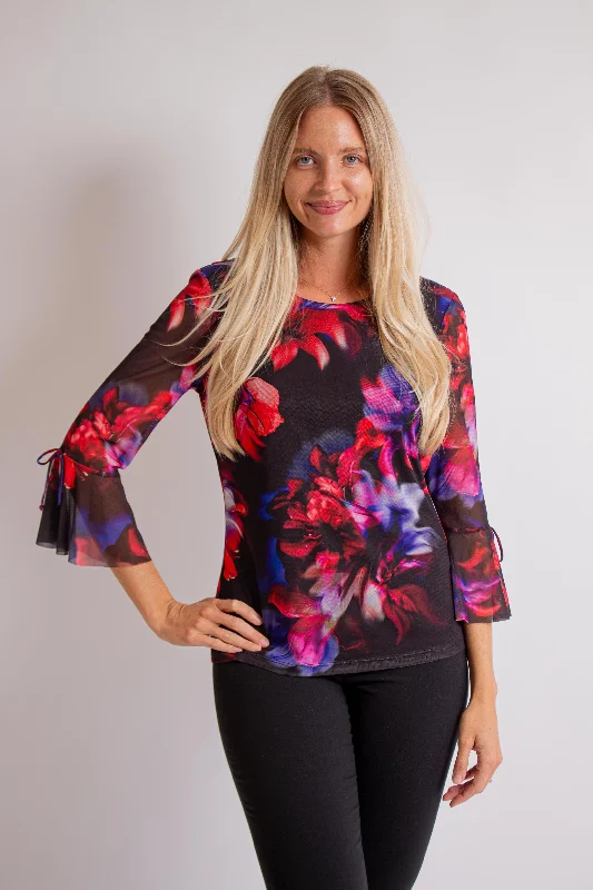 Red, Blue, Black Floral Blouse