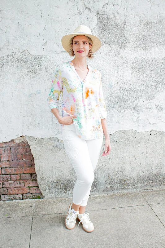 White Floral Print Blouse