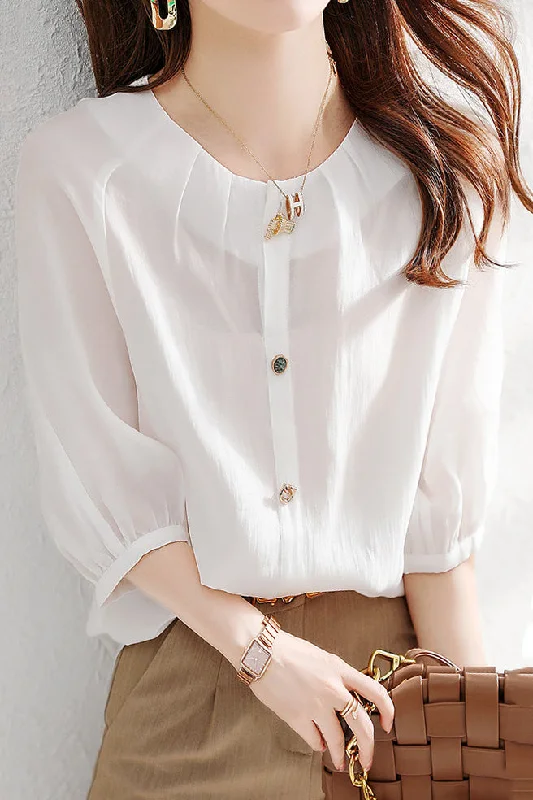 Tuck Neck Differently Buttoned Raglan Blouse