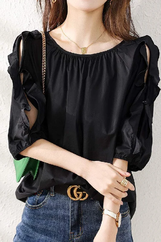 Arm Slit Flare Decor Gathered Blouse