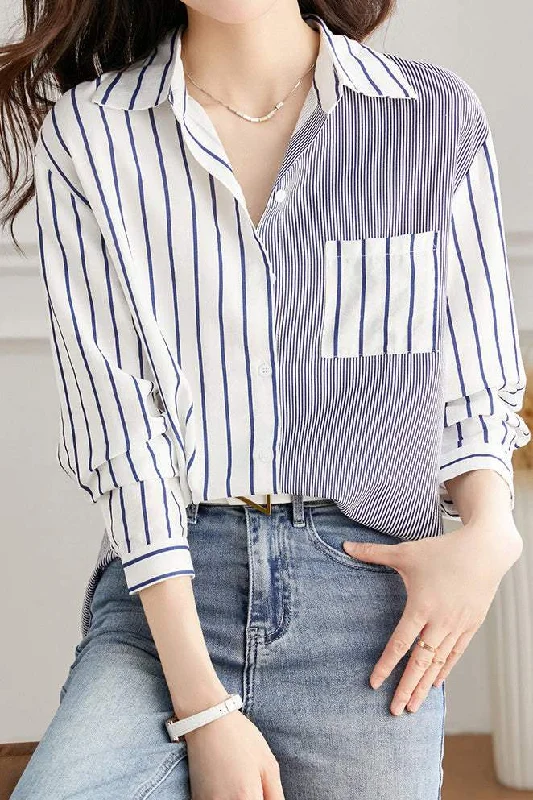 Back Slit Asymmetrical Stripe Shirt