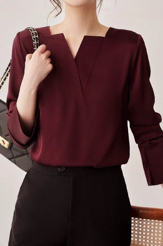 Key Neck Asymmetric Plain Blouse