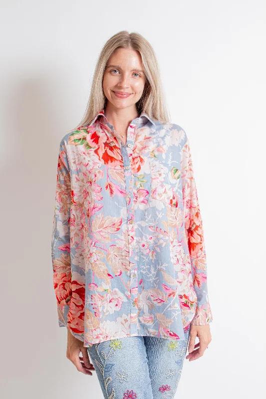 "Ana" Blue/ Pink Floral Shirt