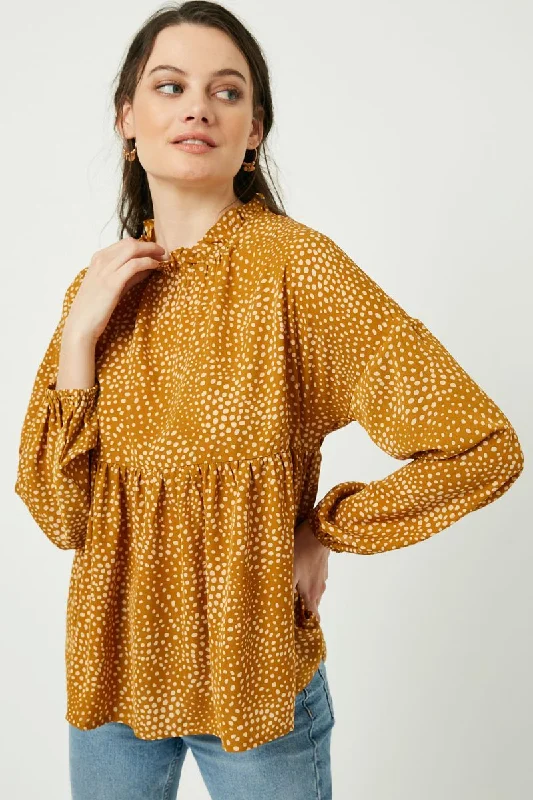 Mustard Ruffle Neck LS Shirt FINAL SALE