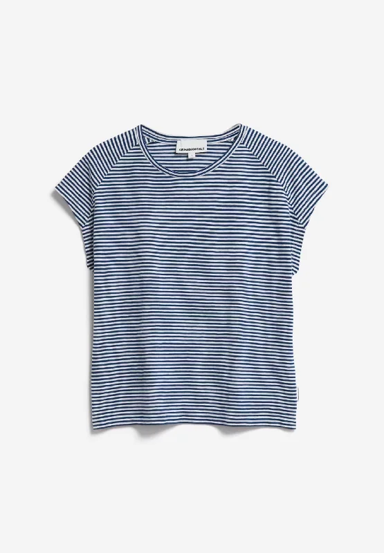 Oneliaa Lovely Stripes Organic Cotton T Shirt - Faded Indigo/Oatmilk