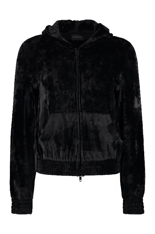 BALENCIAGA Velvet Full Zip Hoodie with BB Paris Back Logo and Elasticated Hemline