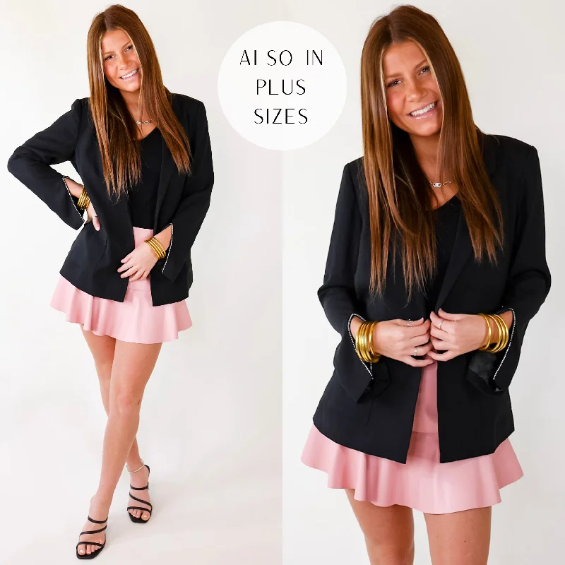 Plan For Success Crystal Slit Sleeve Blazer in Black