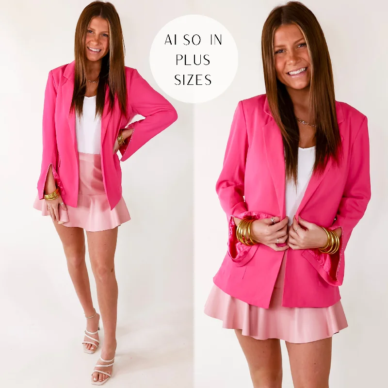 Plan For Success Crystal Slit Sleeve Blazer in Hot Pink