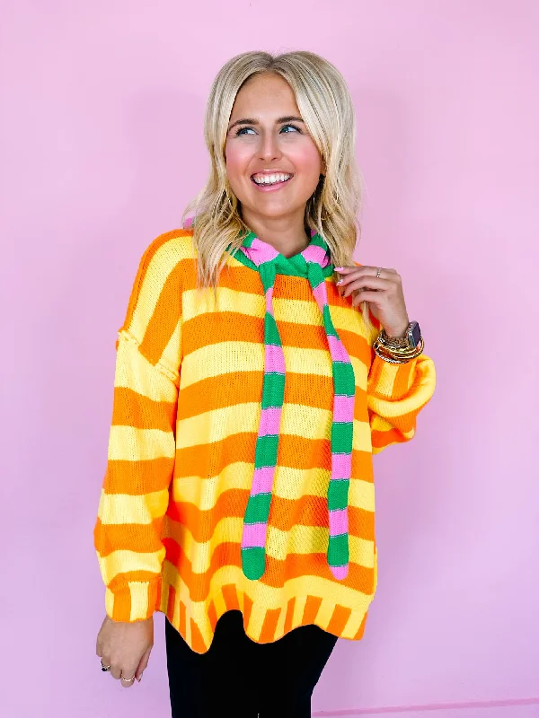 FULL OF JOY STRIPE SWEATER HOODIE - ORANGE/YELLOW