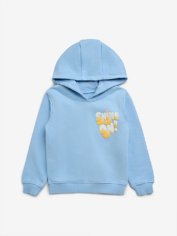 HOP Kids Blue Text Design Cotton Blend Hoodie