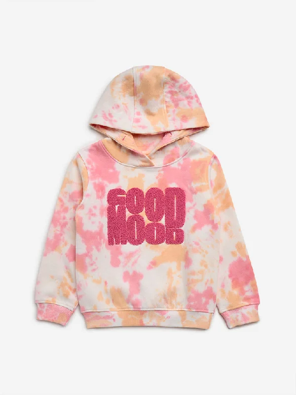 HOP Kids Pink Tie-Dye Printed Hoodie