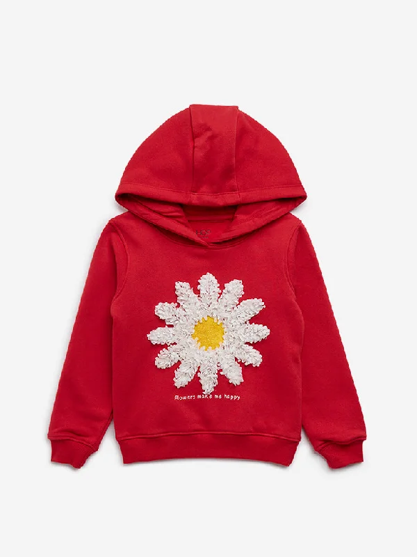 HOP Kids Red Flower Design Cotton Blend Hoodie