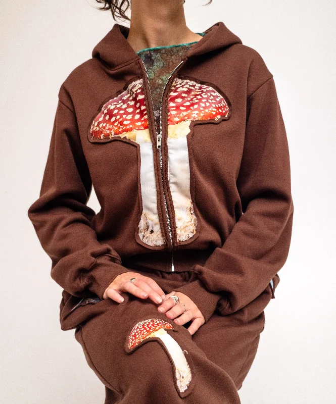 Mushroom Embossed Graphic Zip Up Hoodie