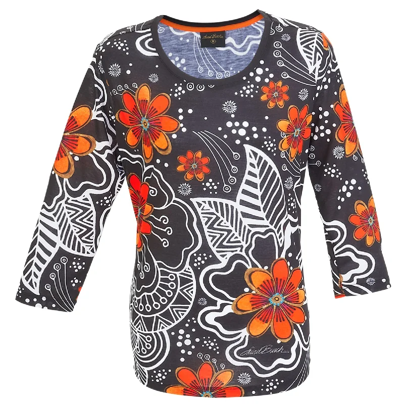 Black-White-Bright Floral Women's T-Shirt - 3/4 Sleeve