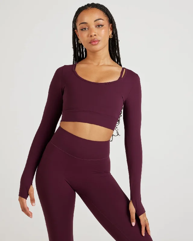 Airey Scoop Crop Long Sleeve - Cherry Cola