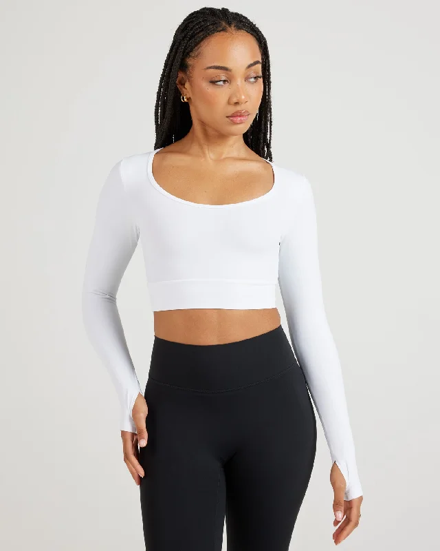 Airey Scoop Crop Long Sleeve - White