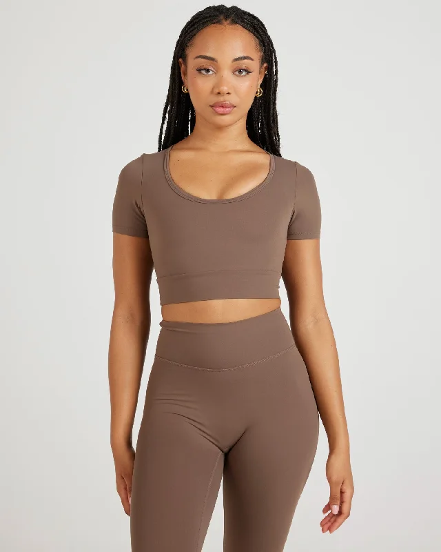 Airey Scoop Crop Tee - Light Brown