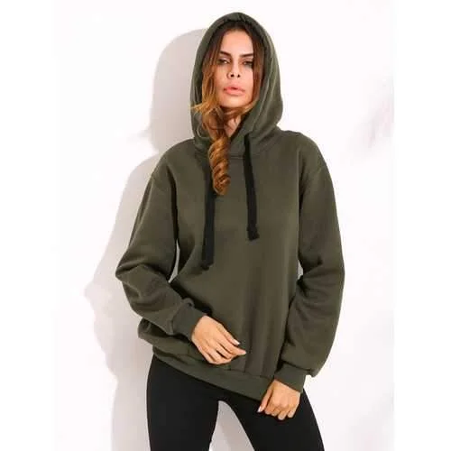 Casual Women Drawstring Long Sleeve Zipper Hem Hoodies