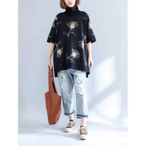 Casual Women Half Sleeve High Collor Printed Sweatshirts