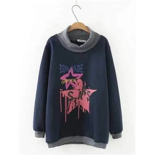 Plus Size Casual Women High Collar Sweatshirts