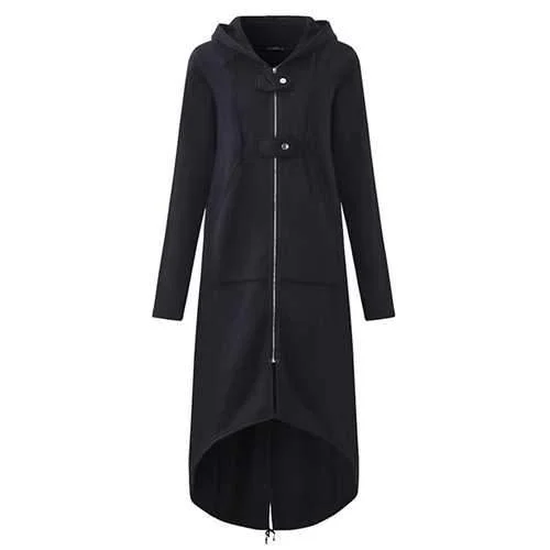 S-5XL Women Zipper Hooded Long Sweatshirt Jacket