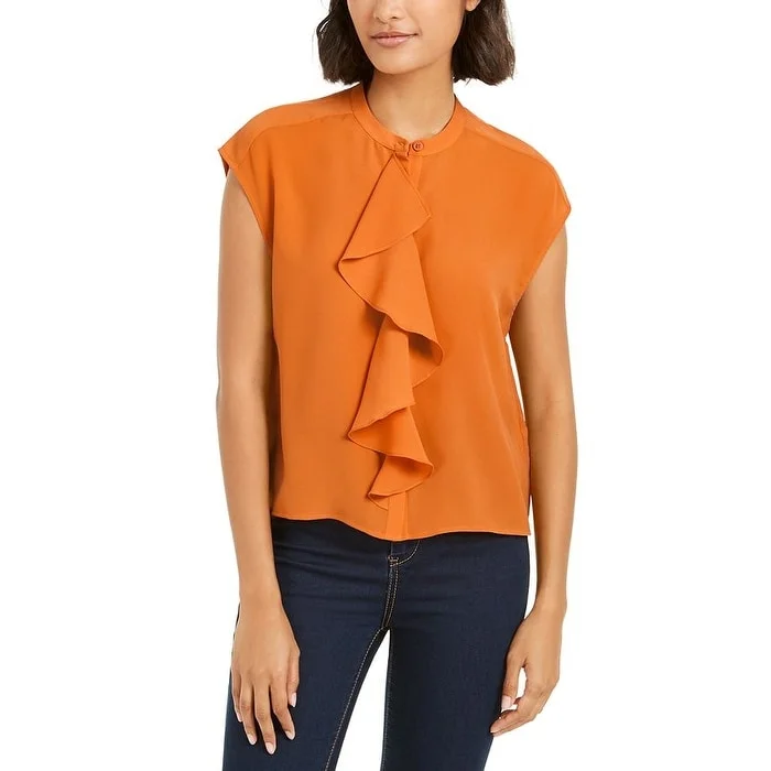 French Connection Women's Elna Crop Ruffled Blouse Orange Size 6