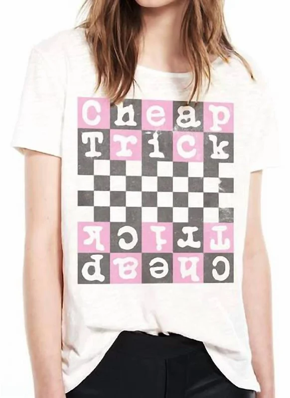 Cheap Trick Checkerboard Crop Tee In White