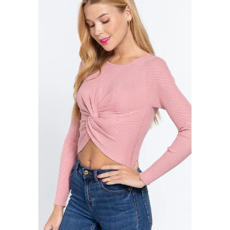 Crew Neck Knotted Crop Sweater