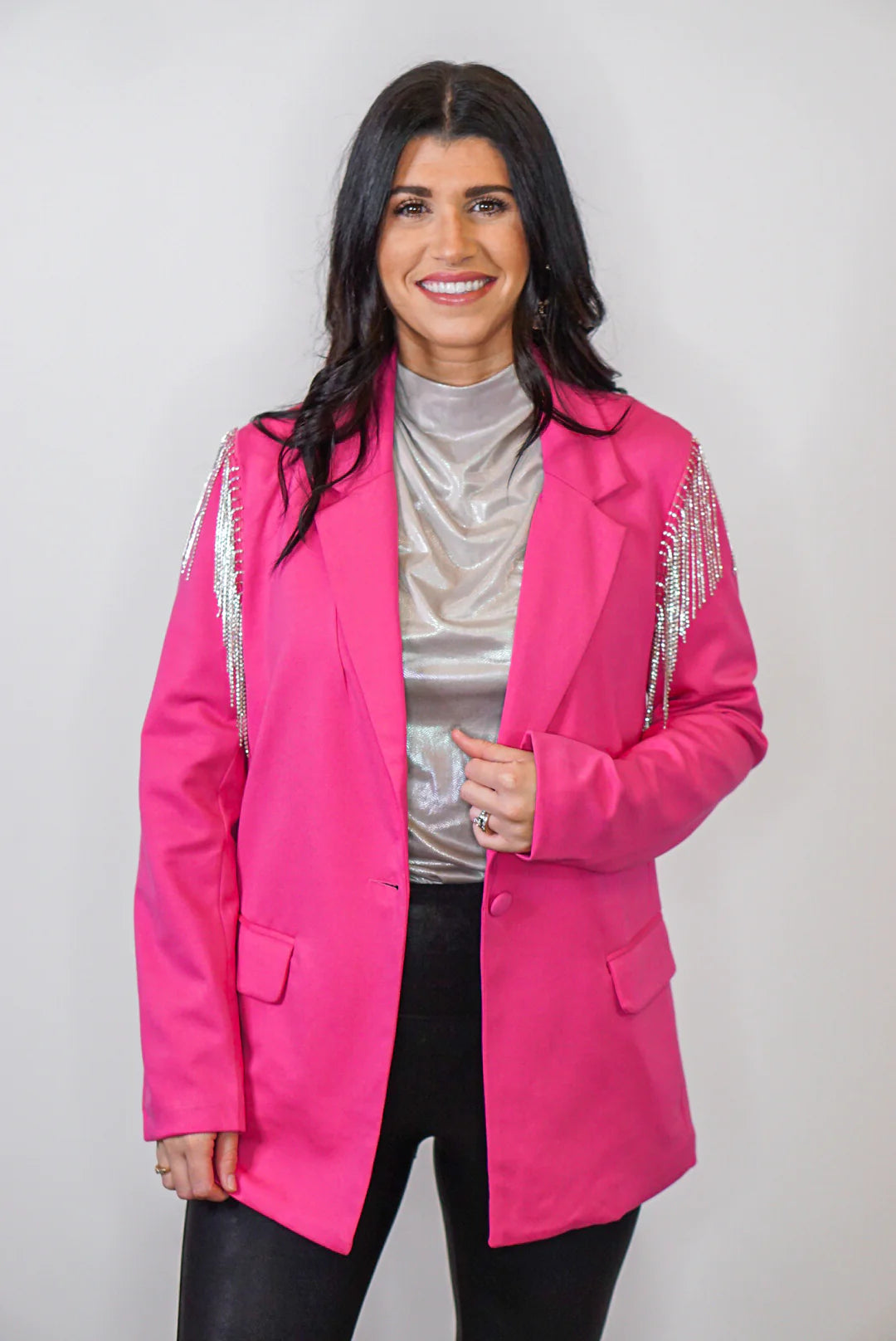 Crystal Fringe Hot Pink Blazer