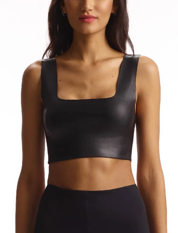 Faux Leather Squareneck Crop In Black