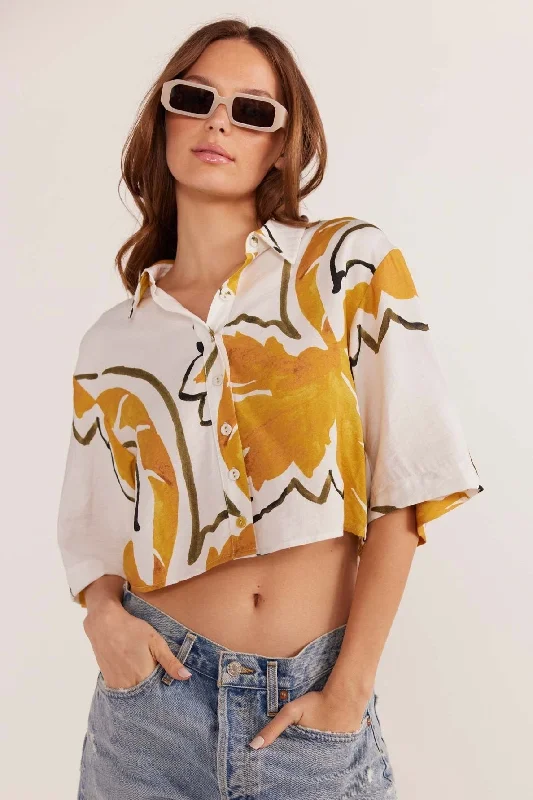 Zuri Crop Shirt | White/Palm