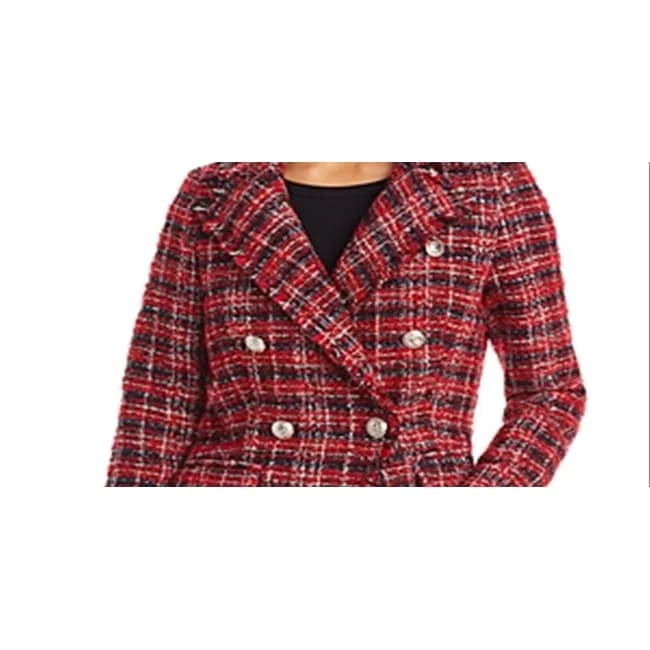 Aqua Women's Plaid Double Breasted Blazer Red Size X-Small