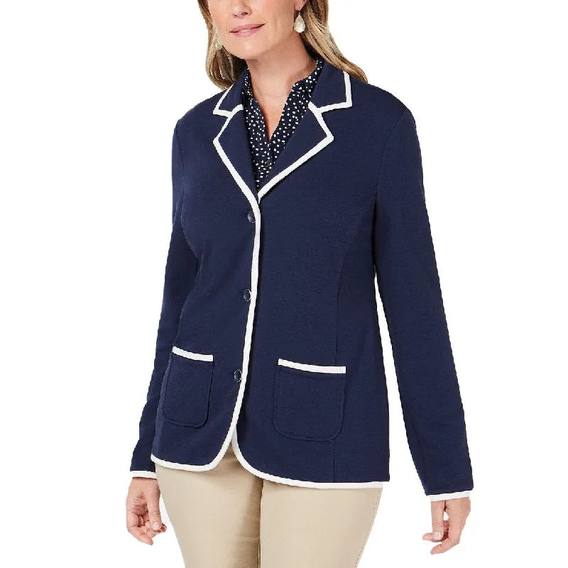 Charter Club Women's Petite Knit Blazer Intrepid Blue Size Large