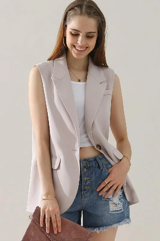 ONE BUTTON LOUND HEM LOOSE BLAZER VEST