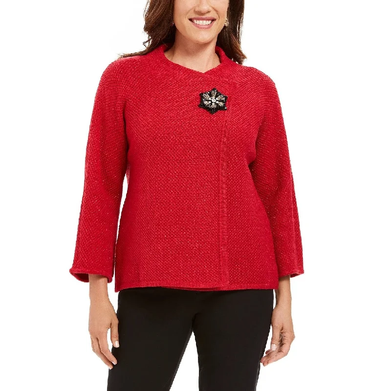 JM Collection Women's Petite Wrap-Front Sweater Blazer Red Size XL