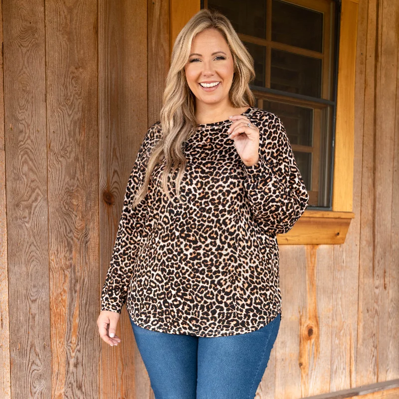 Curved Hem Slouchy Dolman Tunic, Leopard