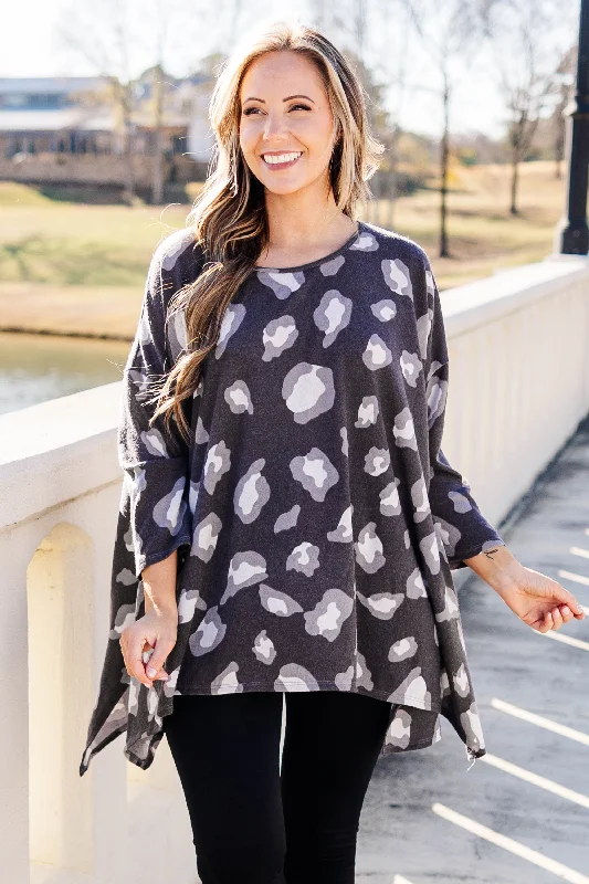 Fireside Flirt Tunic, Charcoal Leopard